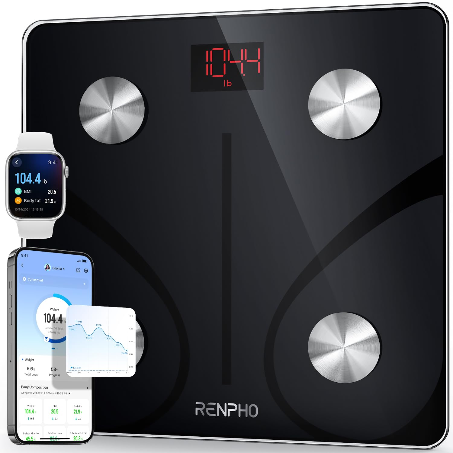Bluetooth Digital Body Fat Scale, BMI & Health Composition Monitor with App Connectivity Bluetooth Digital Body Fat Scale, BMI & Health Composition Monitor with App Connectivity