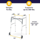 Drive Medical 10210-1 2-Button Folding Walker with Wheels – Rolling Walker for Adults & Seniors