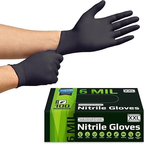 Inspire Black Nitrile Gloves – Heavy Duty 6 Mil, Chemical Resistant, Disposable, 100 Count Inspire Black Nitrile Gloves – Heavy Duty 6 Mil, Chemical Resistant, Disposable, 100 Count