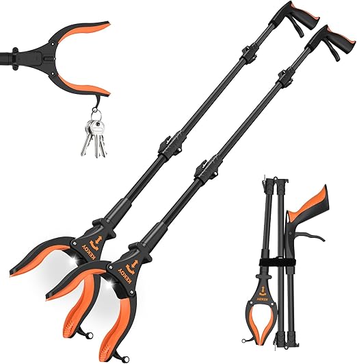 2-Pack 32" Grabber Reacher Tool with LED Light & Magnetic Tip