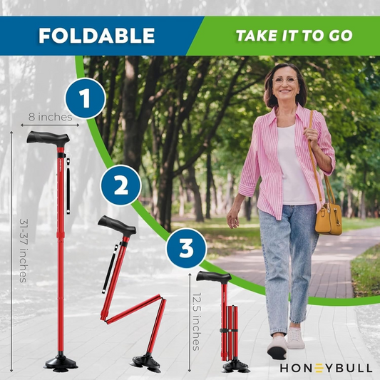 Foldable, Adjustable, Heavy Duty Pivot Tip Cane for Adults & Seniors