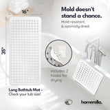 Extra-Long Non-Slip Bathtub Mat – 35x16" BPA-Free Shower Mat with Drain Holes & Drying Hooks (Anti-Mold, Machine Washable)