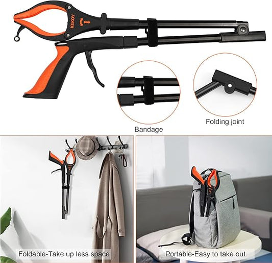 2-Pack 32" Grabber Reacher Tool with LED Light & Magnetic Tip