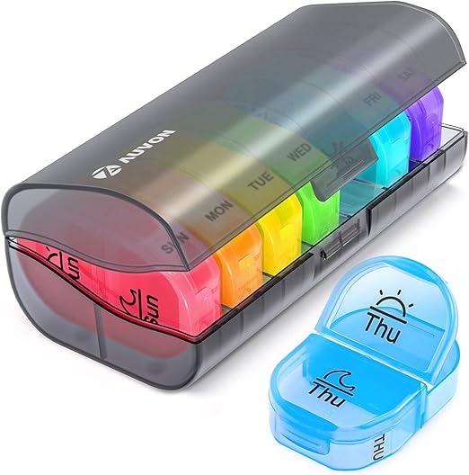 AUVON Weekly Pill Organizer AM/PM – Portable 2-Times-a-Day Medicine Box with 7 Daily Removable Cases