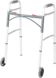Drive Medical 10210-1 2-Button Folding Walker with Wheels – Rolling Walker for Adults & Seniors