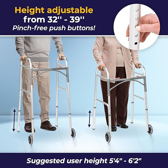 Drive Medical 10210-1 2-Button Folding Walker with Wheels – Rolling Walker for Adults & Seniors Drive Medical 10210-1 2-Button Folding Walker with Wheels – Rolling Walker for Adults & Seniors