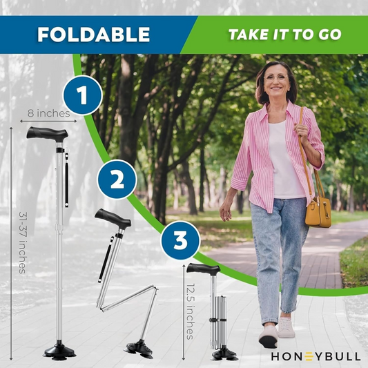 Foldable, Adjustable, Heavy Duty Pivot Tip Cane for Adults & Seniors
