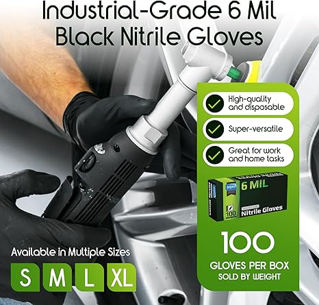 Inspire Black Nitrile Gloves – Heavy Duty 6 Mil, Chemical Resistant, Disposable, 100 Count Inspire Black Nitrile Gloves – Heavy Duty 6 Mil, Chemical Resistant, Disposable, 100 Count