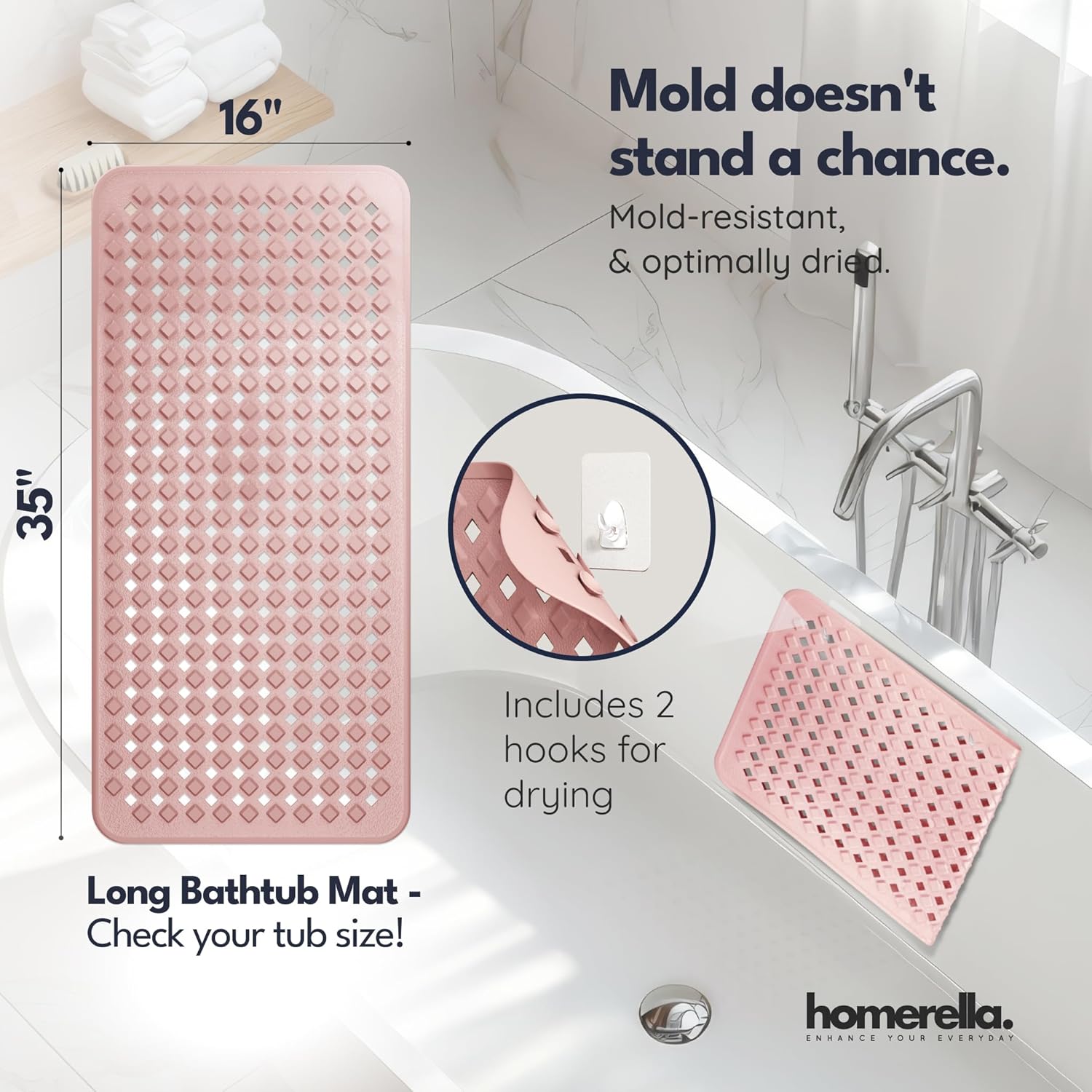 Extra-Long Non-Slip Bathtub Mat – 35x16" BPA-Free Shower Mat with Drain Holes & Drying Hooks (Anti-Mold, Machine Washable) Extra-Long Non-Slip Bathtub Mat – 35x16" BPA-Free Shower Mat with Drain Holes & Drying Hooks (Anti-Mold, Machine Washable)