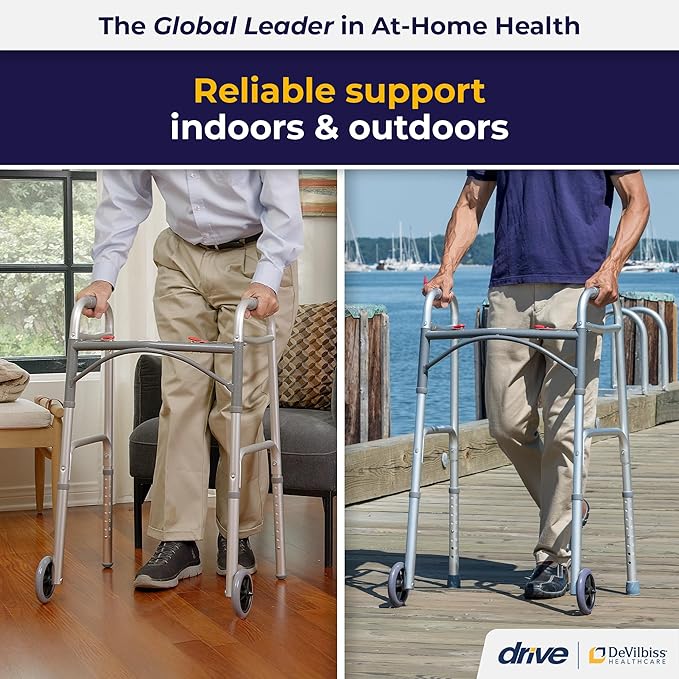 Drive Medical 10210-1 2-Button Folding Walker with Wheels – Rolling Walker for Adults & Seniors Drive Medical 10210-1 2-Button Folding Walker with Wheels – Rolling Walker for Adults & Seniors