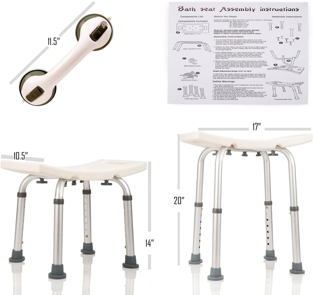 Dr Maya’S Adjustable Shower Chair with Free Grab Bar | Plastic Chair Bath Seat, Bathroom Chair | Shower Stool for inside Shower | Handicap Shower Chair | inside Shower Seat Bench, 300 Lb Capacity