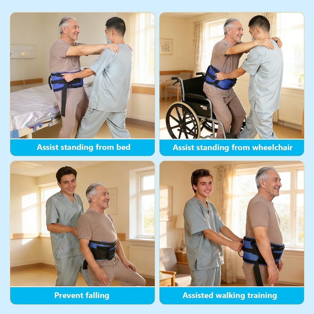 Gait Belts with Padded Handles,Transfer Belts Physical Therapy Belt for Seniors Moving, Lifting Belt Assist Patient/Elderly(Blue, X-Large)