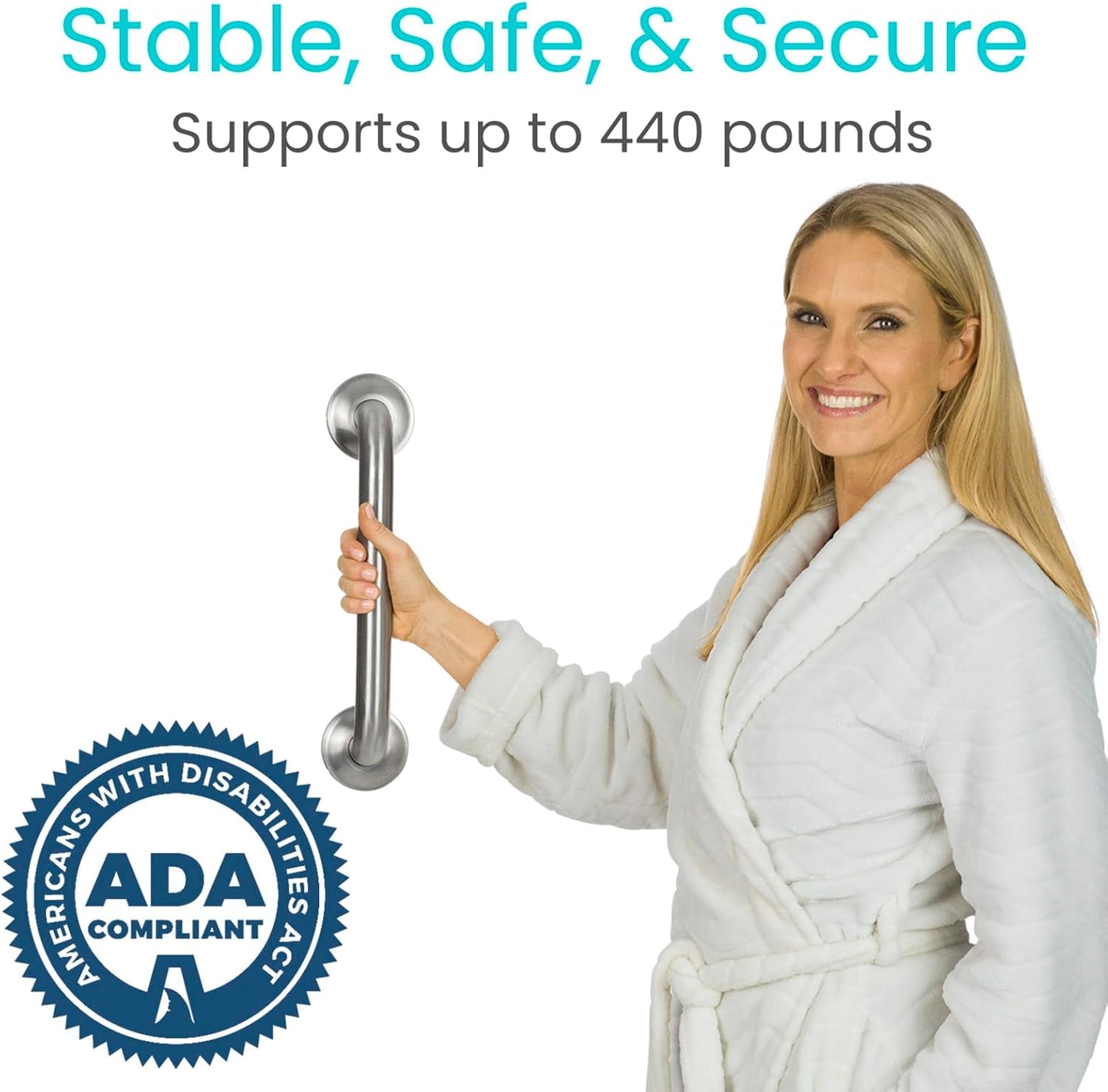 Grab Bar for Bathtubs and Showers - Handicap Bathroom Safety Handrail for Elderly - Wall Senior Rail Handle for Tub, Toilet, Bath