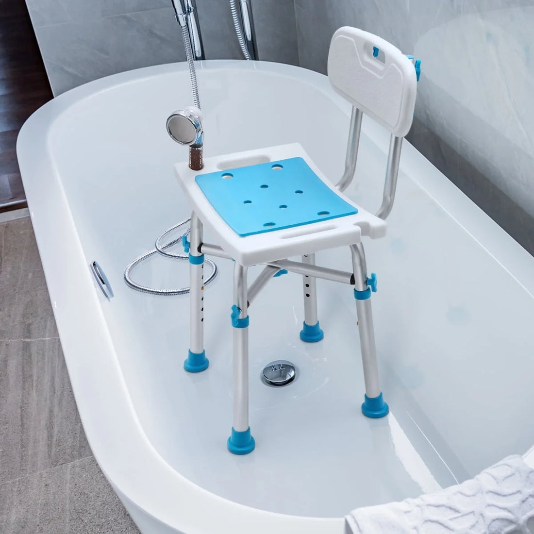 Aluminum Massage Products Heavy Duty Shower Chair with Back 500Lb Tool-Free Bath Seat