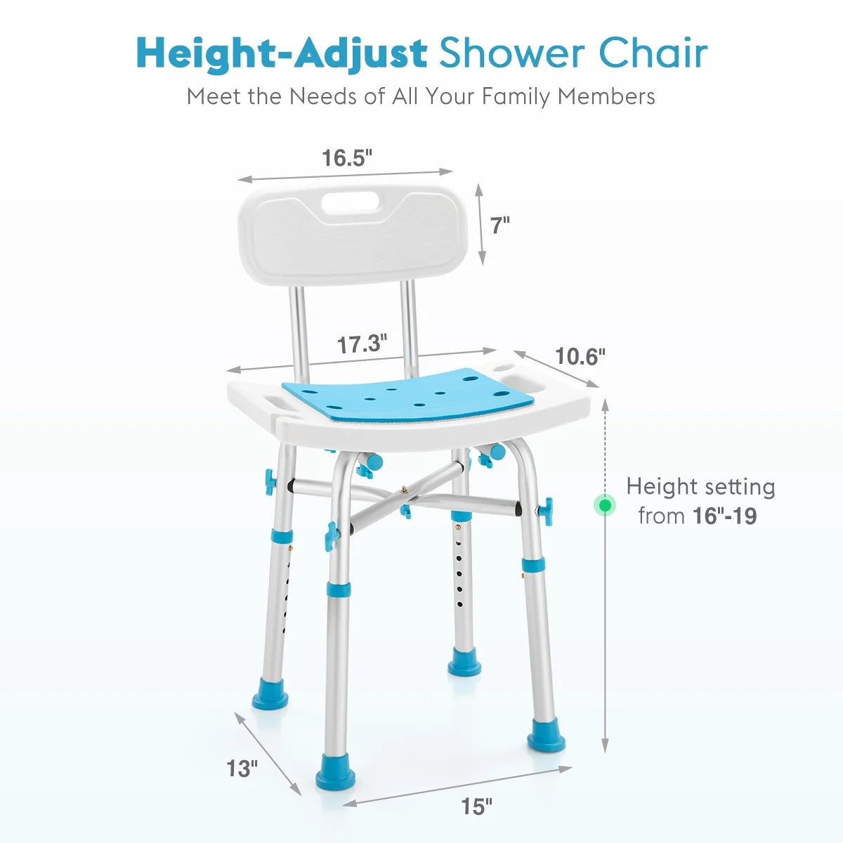 Aluminum Massage Products Heavy Duty Shower Chair with Back 500Lb Tool-Free Bath Seat