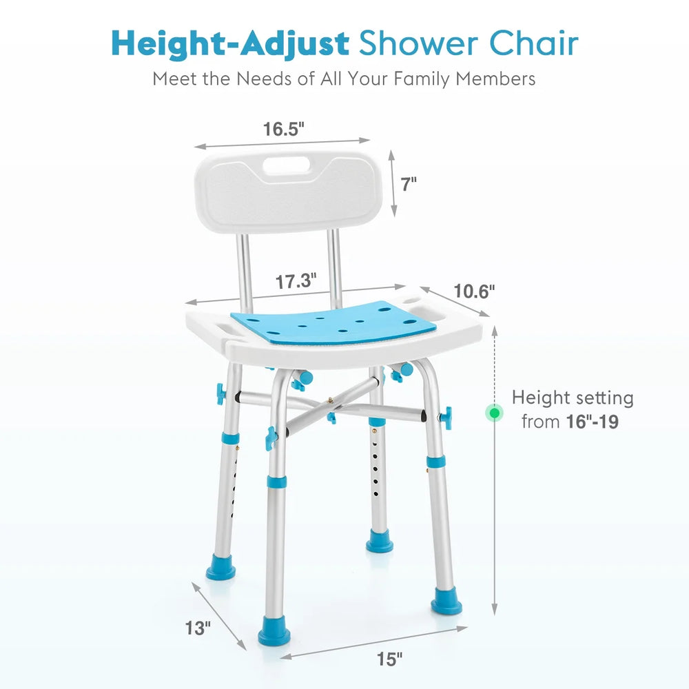 Aluminum Massage Products Heavy Duty Shower Chair with Back 500Lb Tool-Free Bath Seat