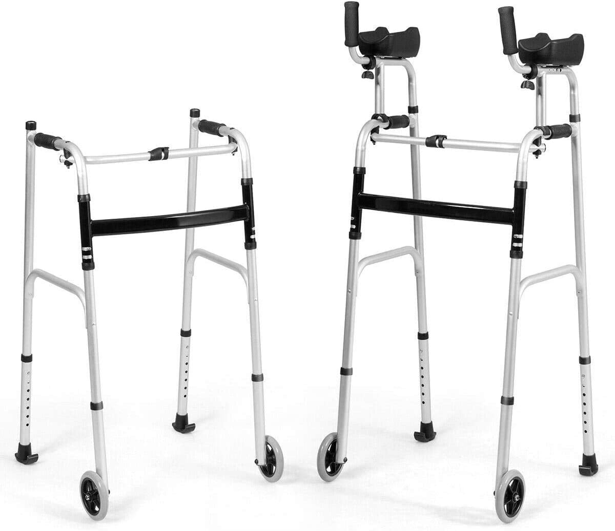 Folding Standard Walker，Rehabilitation Auxiliary Walking Aid, Front Wheeled Walker W/Adjustable Height & Removable Armrests, Platform Walkers for Seniors,Disabled, FDA Certification
