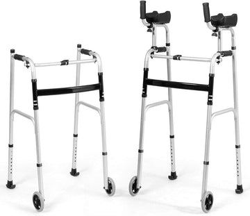 Folding Standard Walker，Rehabilitation Auxiliary Walking Aid, Front Wheeled Walker W/Adjustable Height & Removable Armrests, Platform Walkers for Seniors,Disabled, FDA Certification
