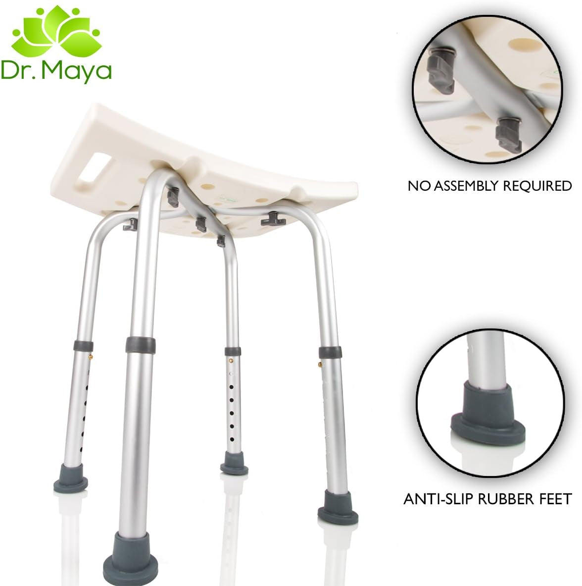 Dr Maya’S Adjustable Shower Chair with Free Grab Bar | Plastic Chair Bath Seat, Bathroom Chair | Shower Stool for inside Shower | Handicap Shower Chair | inside Shower Seat Bench, 300 Lb Capacity