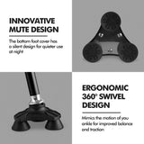 Walking Cane for Women & Men, Adjustable Lightweight LED Walking Stick with Autonomous Standing, Large Sturdy 360 Swivel Base Crutches Cane for Senior