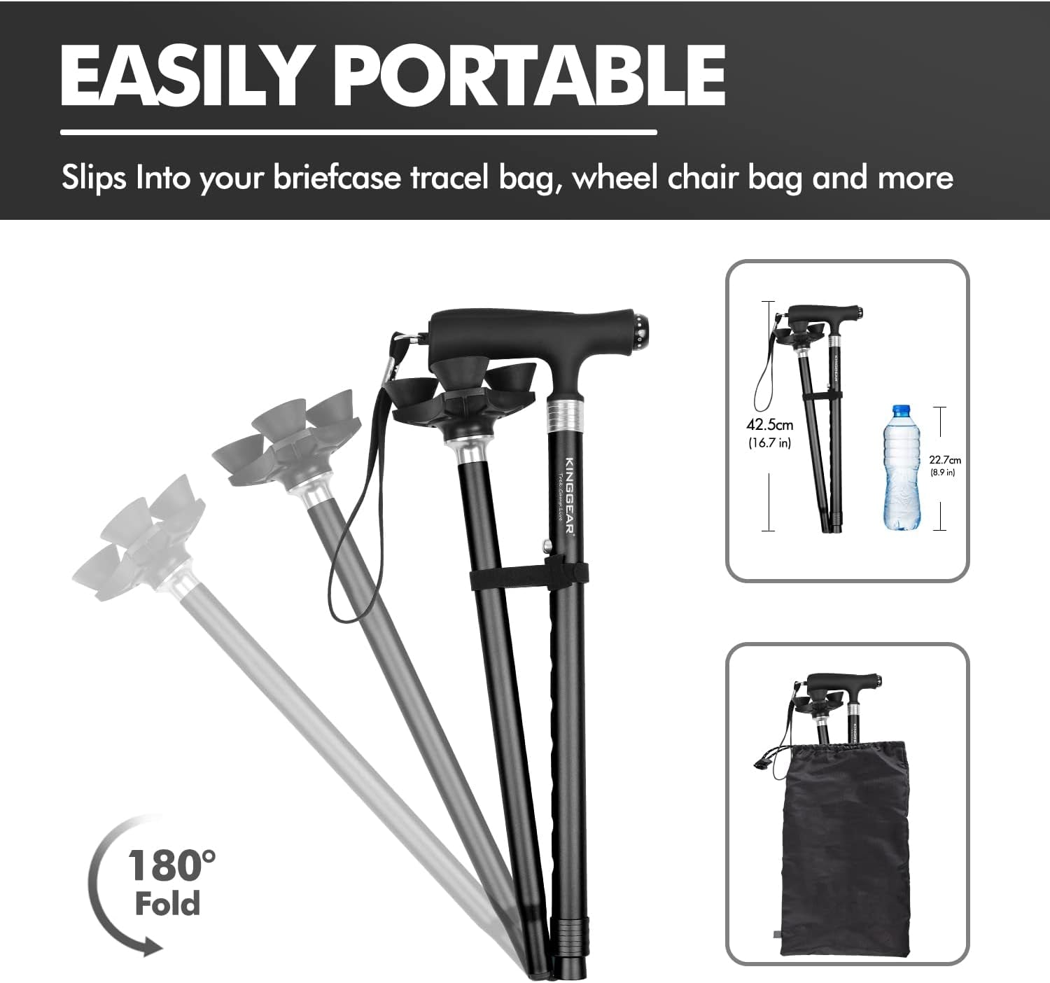 Walking Cane for Women & Men, Adjustable Lightweight LED Walking Stick with Autonomous Standing, Large Sturdy 360 Swivel Base Crutches Cane for Senior