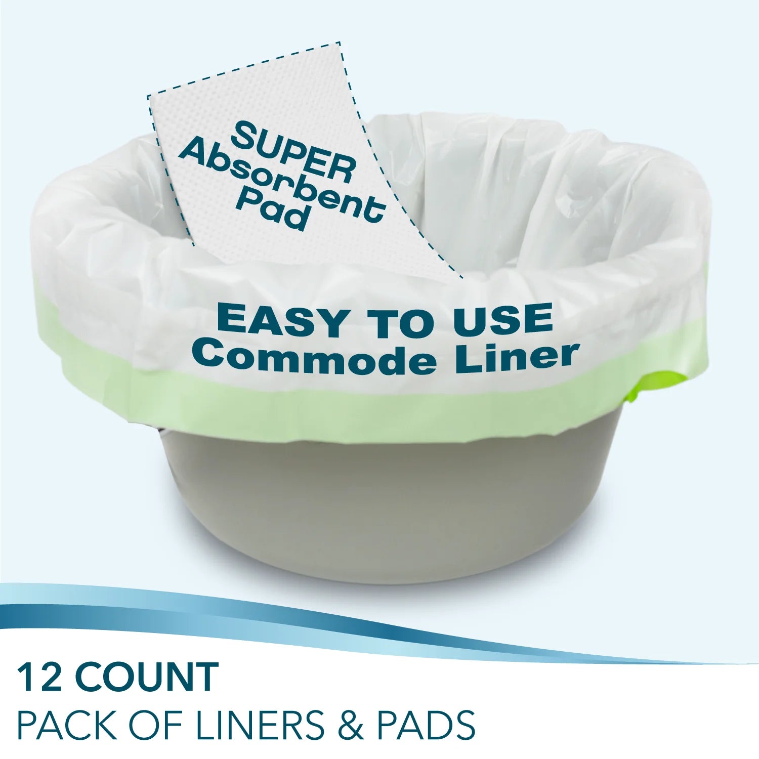 Tidycare Commode Liners with Absorbent Pads, Convenience Pack, 12 Liners and 12 Pads for Adult Bedside Commode