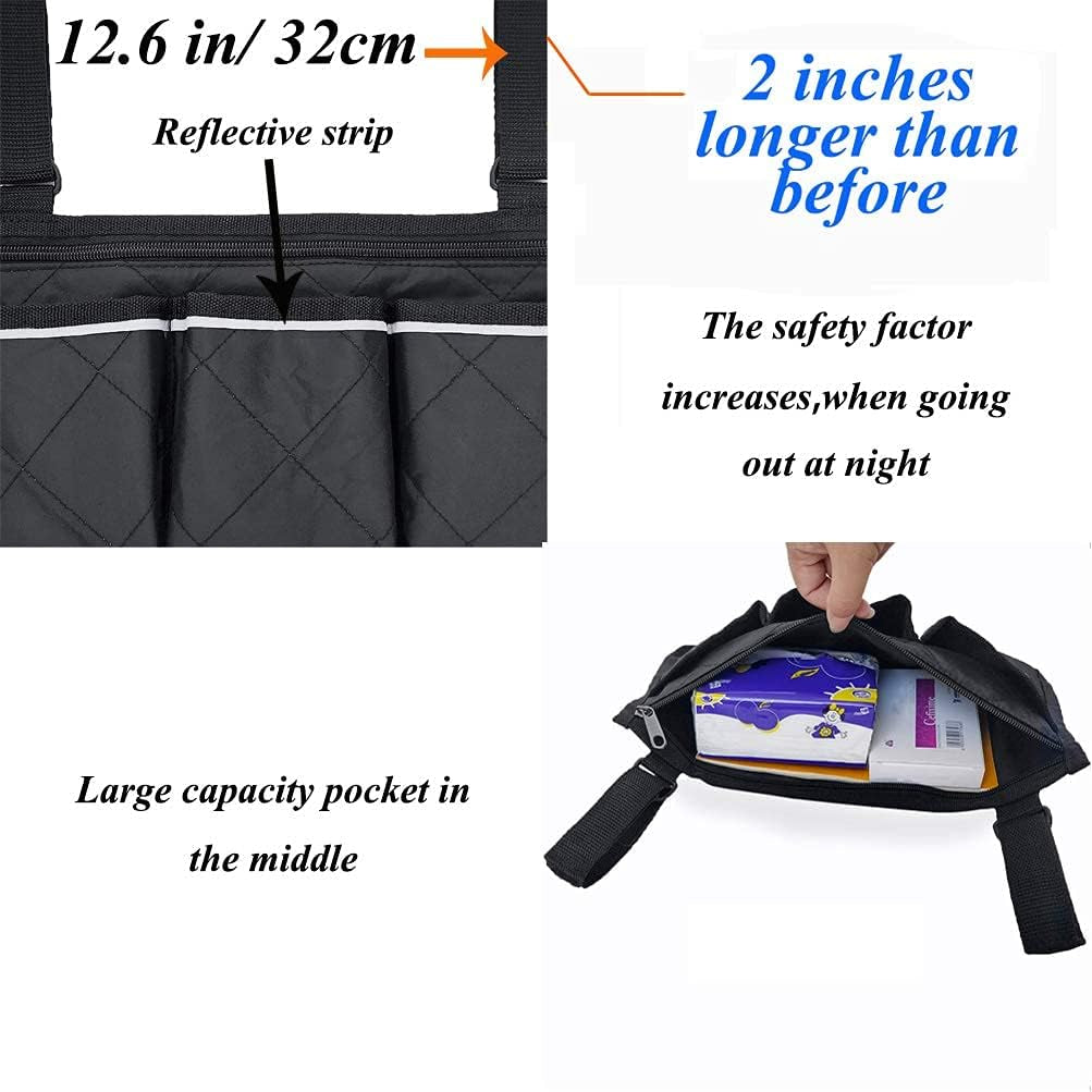 Wheelchair Side Bags, Armrest Accessories to Hang on Side with Bright Line Waterproof Red Walker Storage Pouches for Home/Outdoor/Baby Cart ()