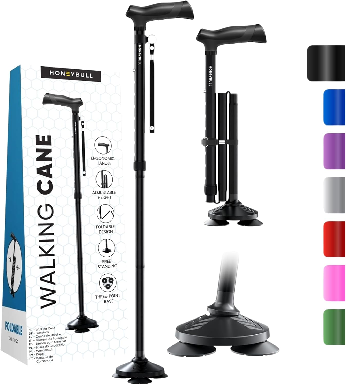 HONEYBULL Walking Cane for Men & Women – Foldable, Adjustable & Heavy Duty