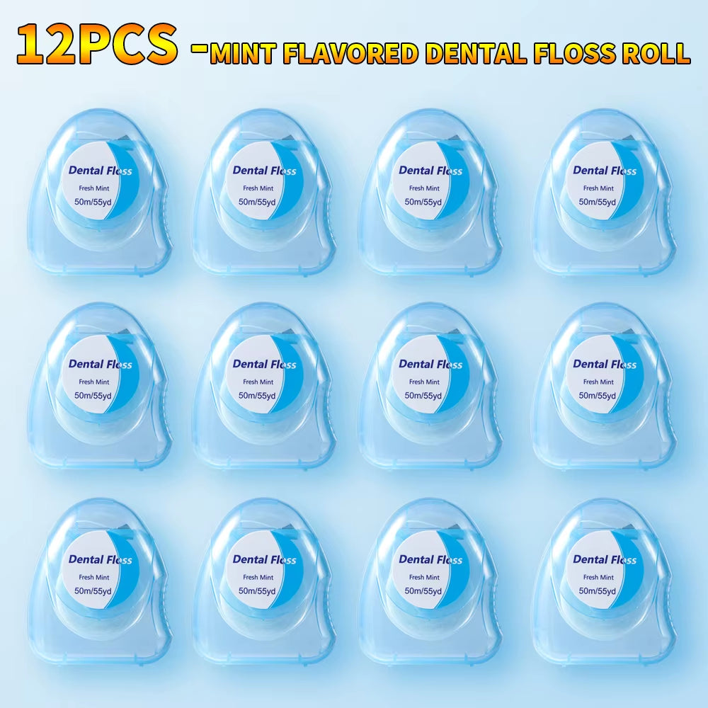 20PCS/12PCS/6PCS/2PCS Dental Floss Roll - Mint Flavor, 50 Meters/Roll - Suitable for Interdental Cleaning and Oral Care Tools