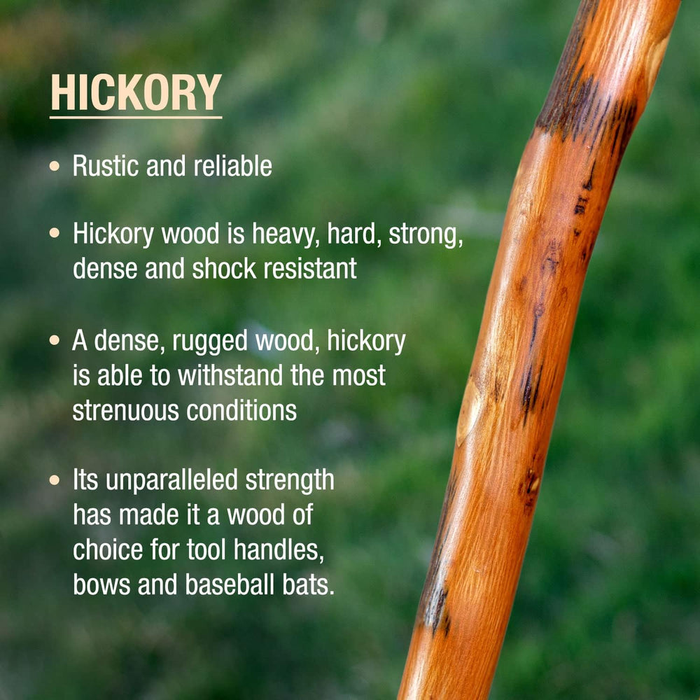 Rustic Wood Walking Stick, Hickory, Traditional Style Handle, for Men & Women, Made in the USA