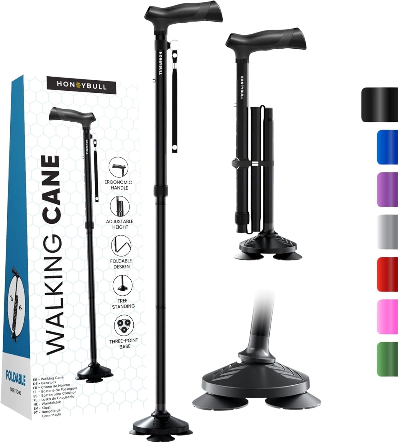 Walking Cane for Men & Women Foldable, Adjustable, Heavy Duty, Free Standing, All Terrain, Collapsible Walking Sticks for Seniors & Adults