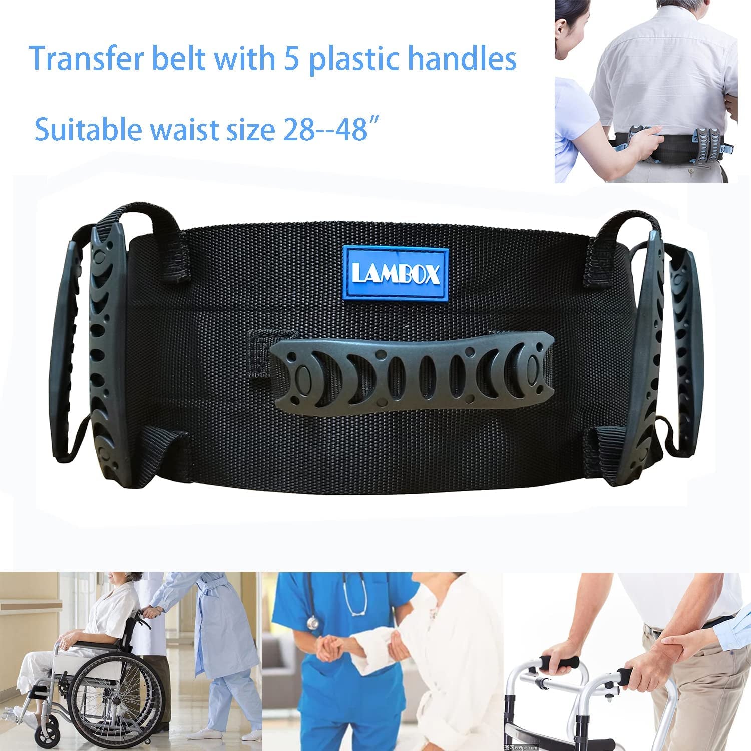 Gait Belt Transfer Belt with Plastic Handles-Medical Nursing Safety Patient Assist for Occupational & Physical Therapy, Seniors with Metal Buckle 55