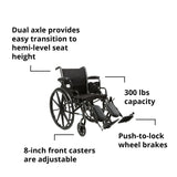 Black Lightweight Wheelchair, Steel, 18" W, 300-Lb Weight Capacity, 1 Ct