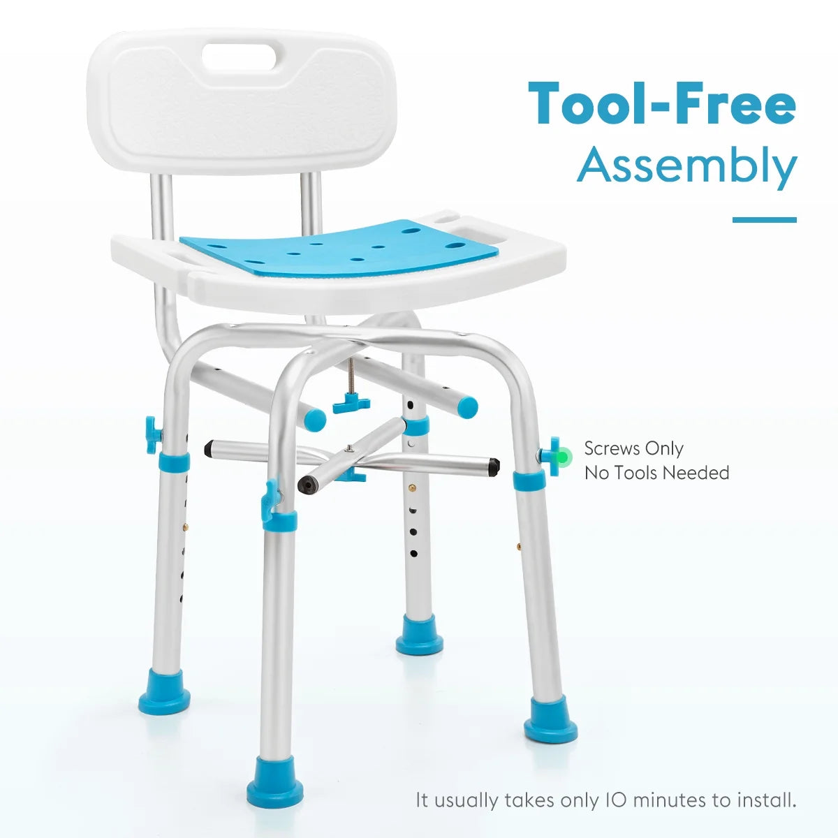 Aluminum Massage Products Heavy Duty Shower Chair with Back 500Lb Tool-Free Bath Seat