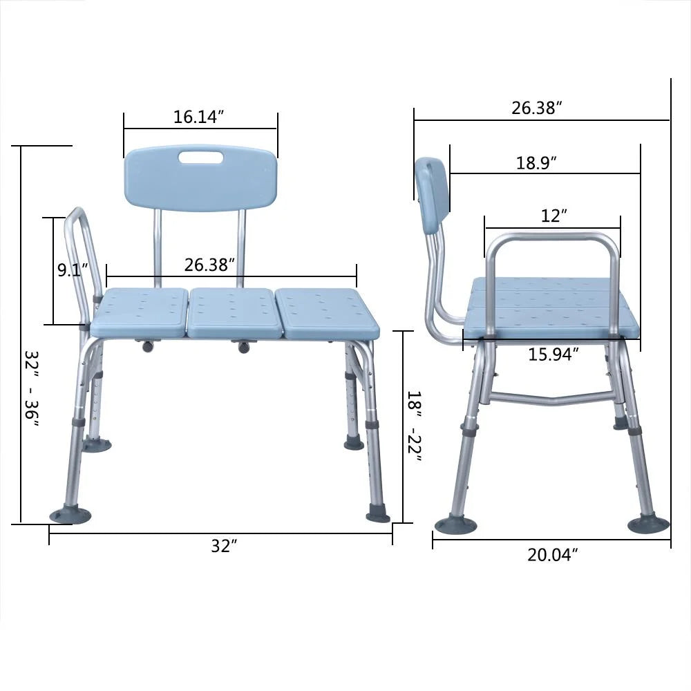 Bath & Shower Transfer Bench - Adjustable Handicap Shower Chair - Medical Bathroom Accessibility Aid for Elderly, Disabled, Seniors & Bariatric