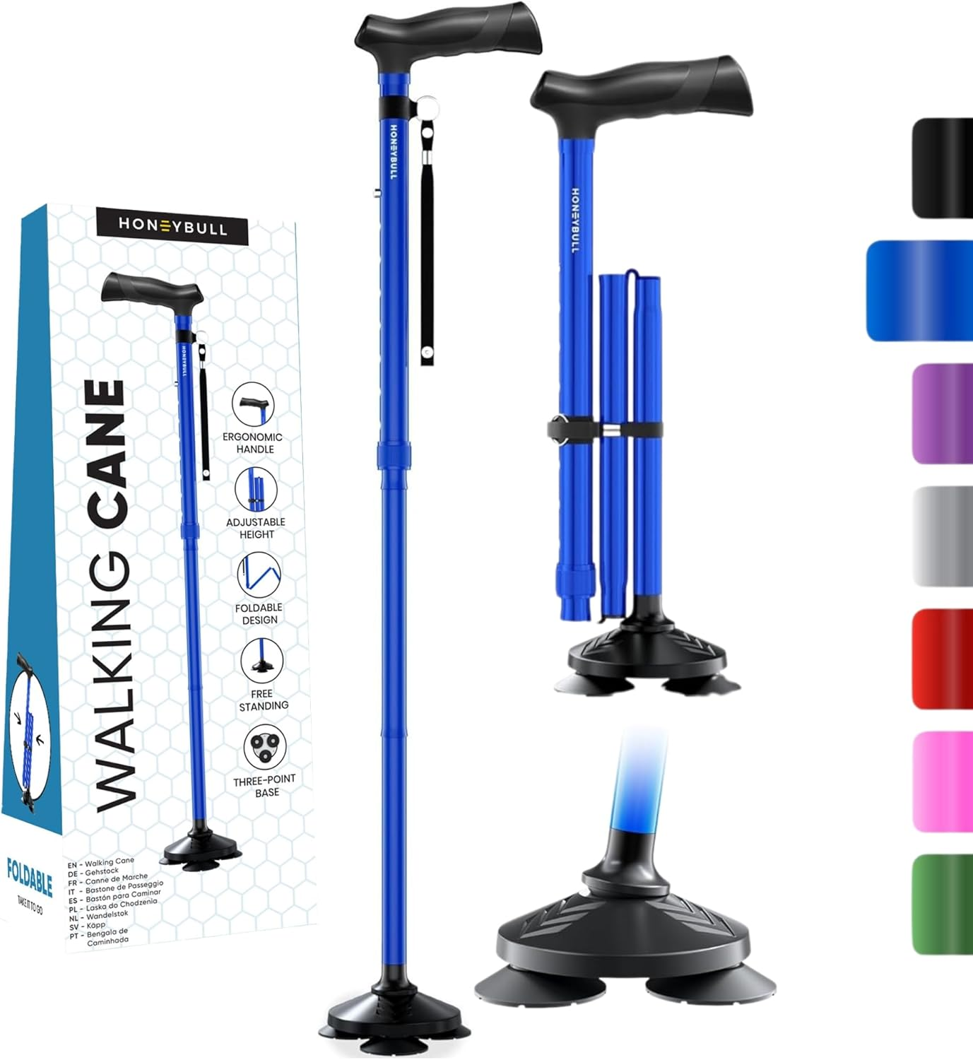 HONEYBULL Walking Cane for Men & Women – Foldable, Adjustable & Heavy Duty