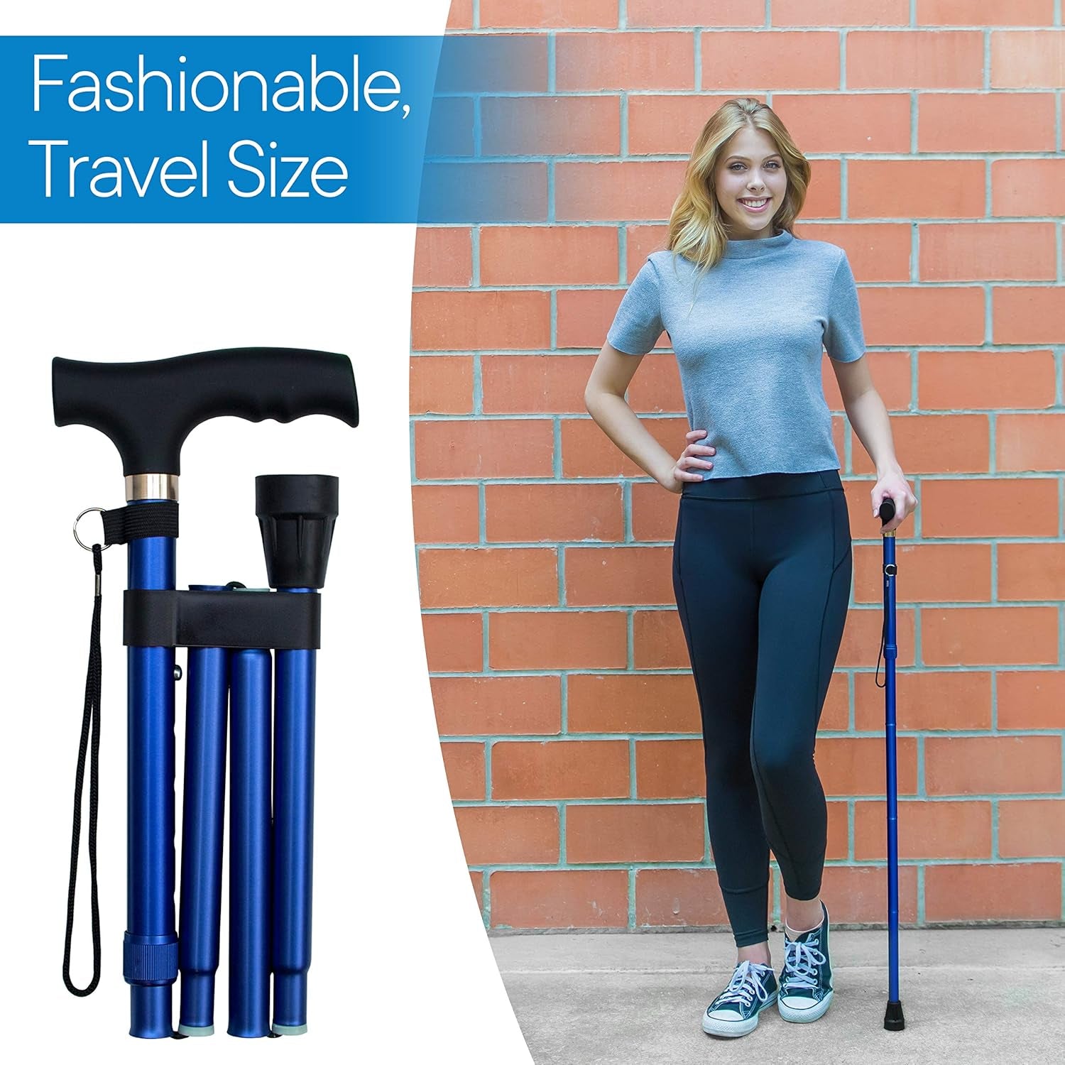 Folding Cane - Foldable Walking Cane with Adjustable Height - Collapsible and Lightweight - Soft Ergonomic Handle for Comfortable Grip - Portable Walking Stick for Mobility Aid