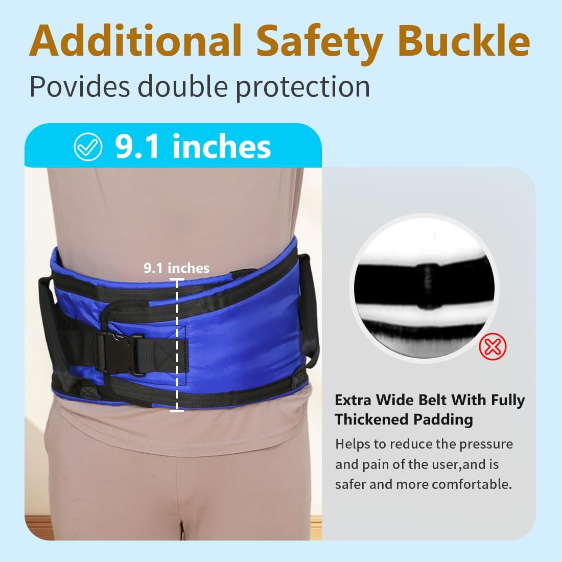 Gait Belts with Padded Handles,Transfer Belts Physical Therapy Belt for Seniors Moving, Lifting Belt Assist Patient/Elderly(Blue, X-Large)