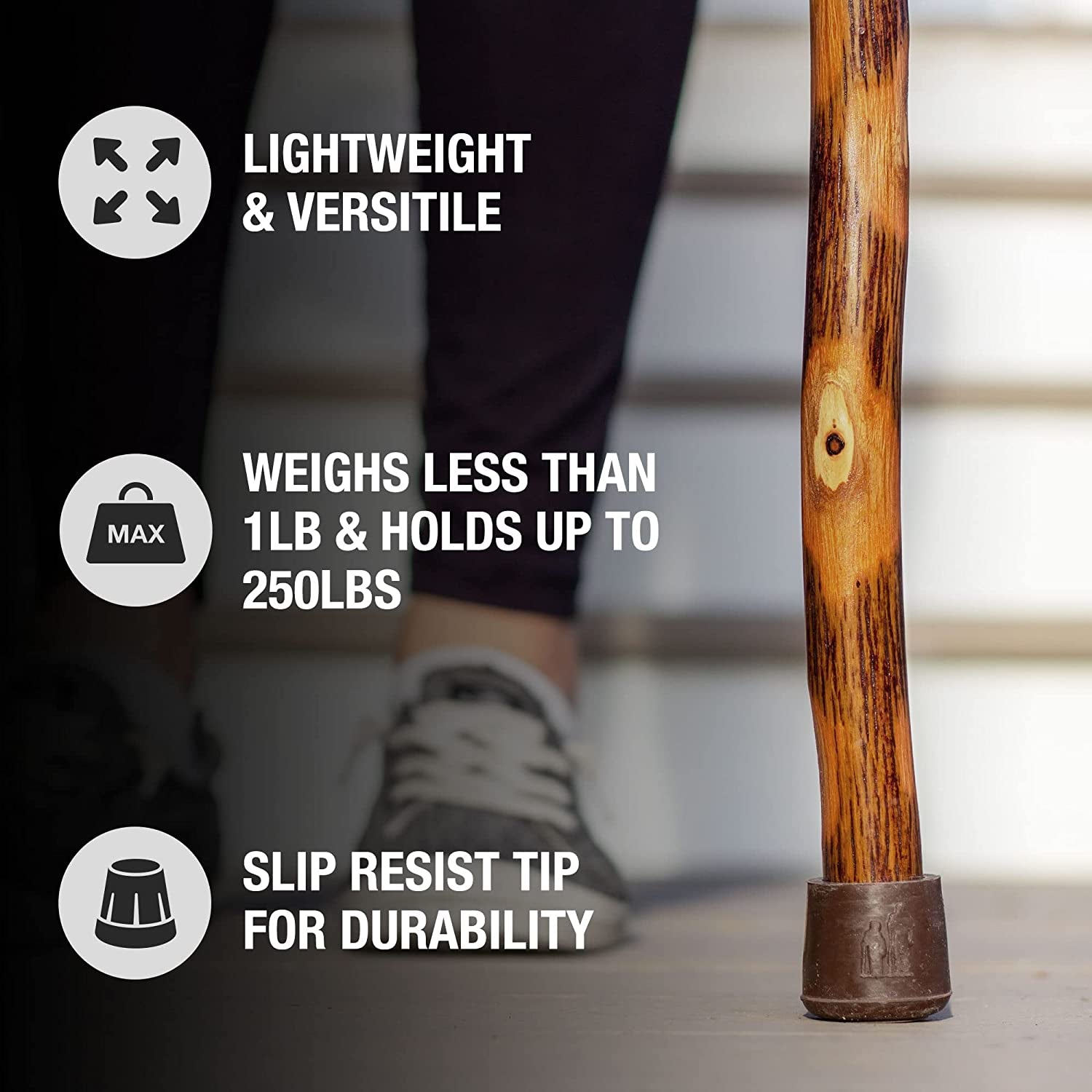 Rustic Wood Walking Stick, Hickory, Traditional Style Handle, for Men & Women, Made in the USA
