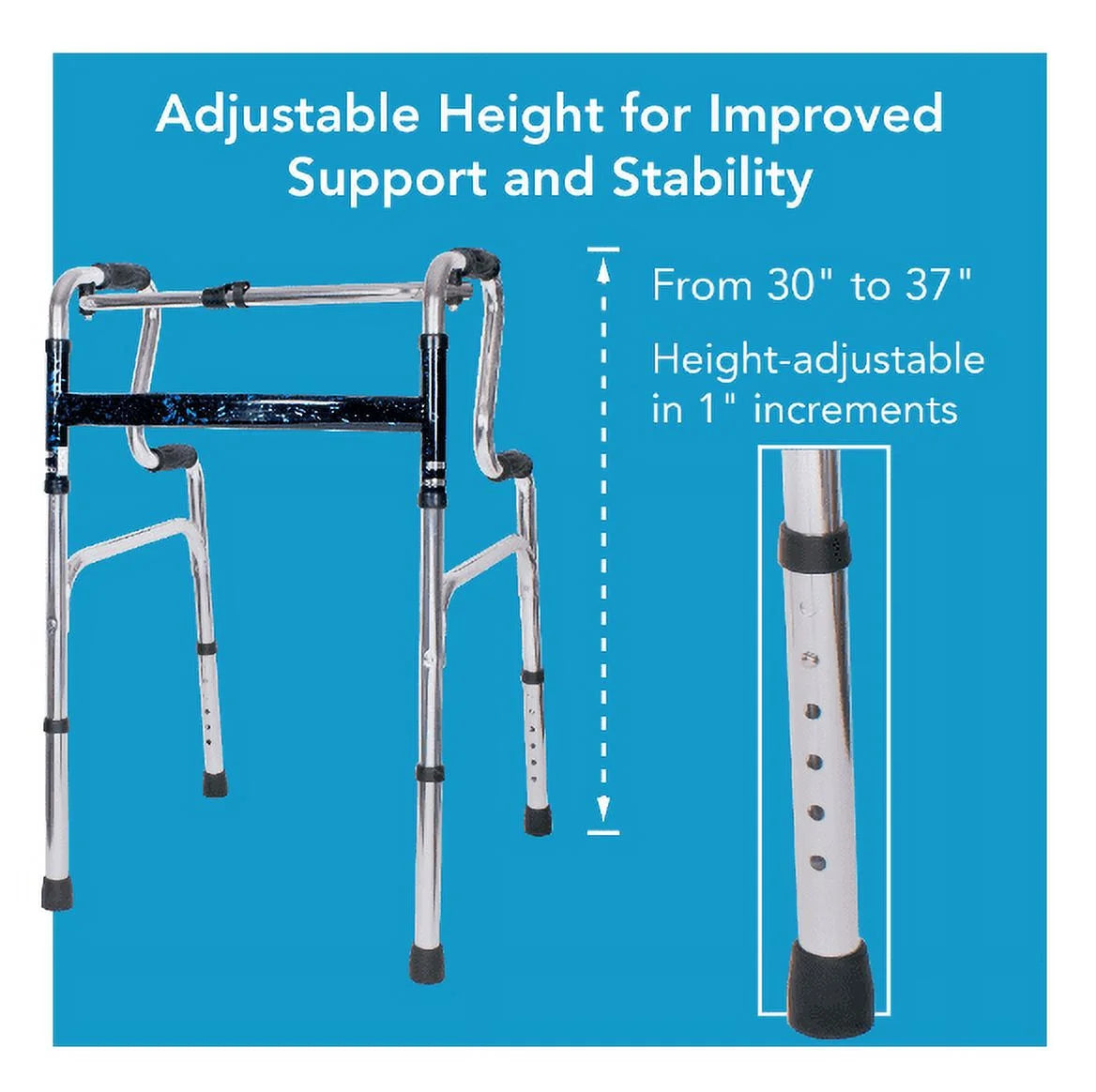 Aluminium Uplift Folding Walker with Adjustable Height, 300 Lb Weight Capacity