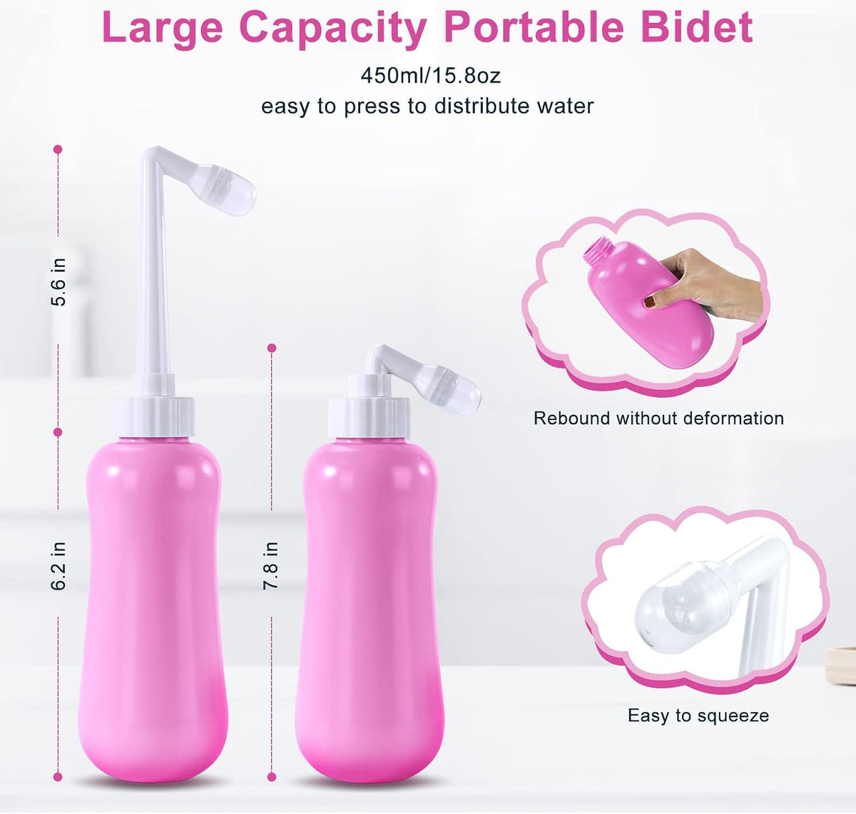 Portable Bidet Travel Large Capacity 15.8Oz Personal Toilet Handheld Pink