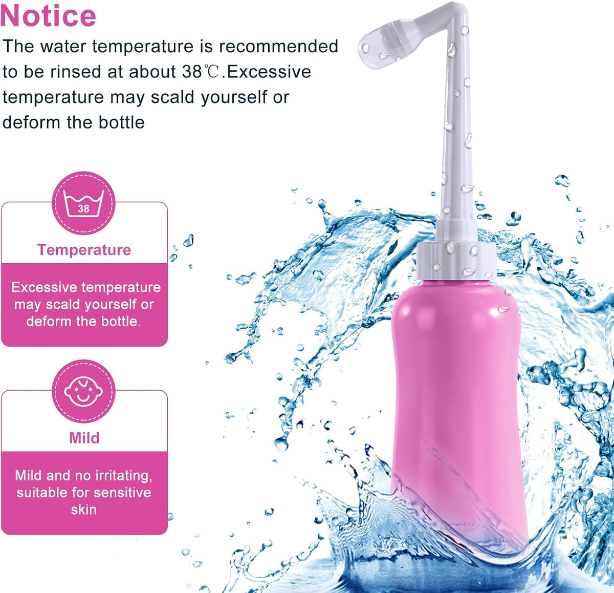 Portable Bidet Travel Large Capacity 15.8Oz Personal Toilet Handheld Pink