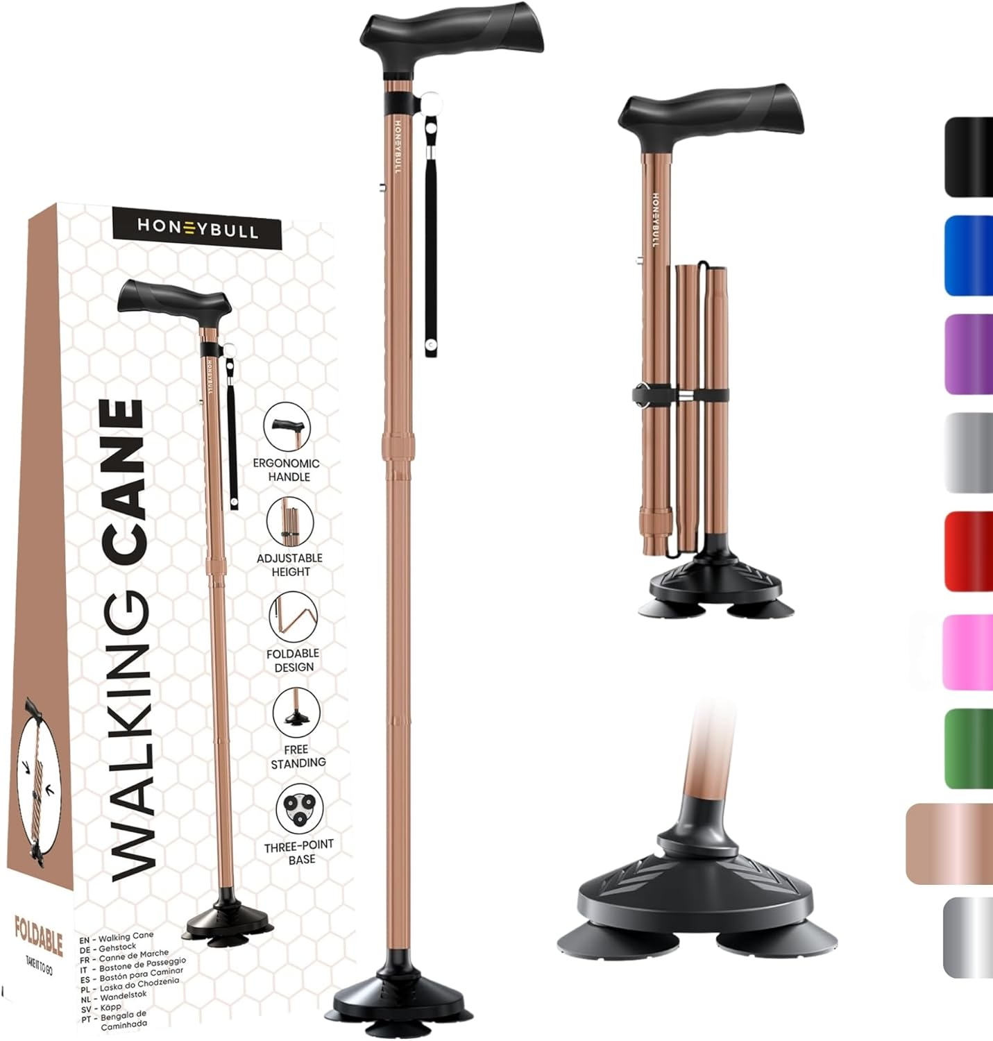 HONEYBULL Walking Cane for Men & Women – Foldable, Adjustable & Heavy Duty