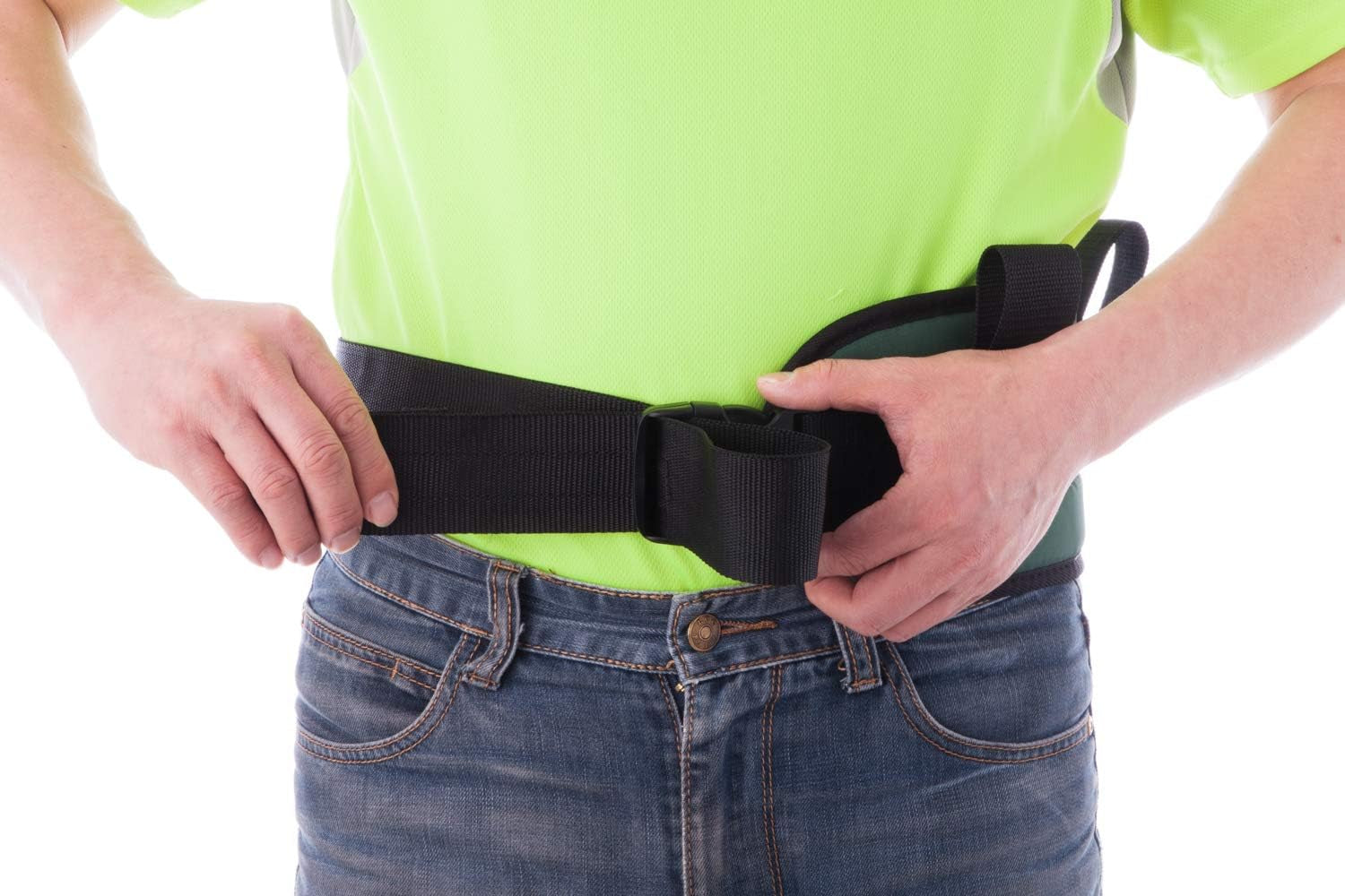 Padded Gait Belt with 4 Handles and Quick Release Buckle 5.5 Inchs(Green, M/28Inches-48Inches)