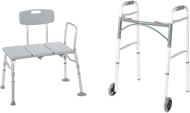 Drive Medical Tub Transfer Bench – Adjustable Shower Chair with Backrest for Elderly & Seniors (400 lbs)
