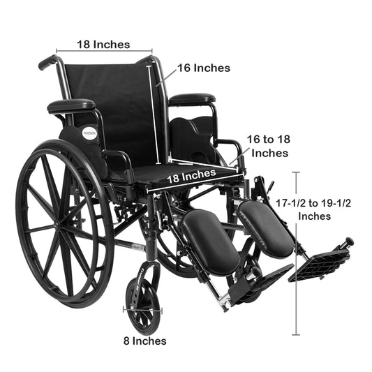 Black Lightweight Wheelchair, Steel, 18" W, 300-Lb Weight Capacity, 1 Ct