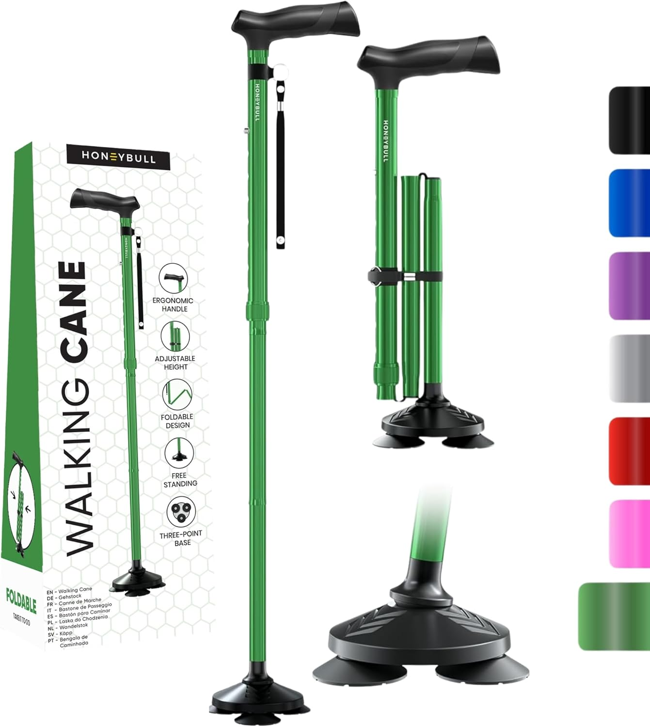 HONEYBULL Walking Cane for Men & Women – Foldable, Adjustable & Heavy Duty