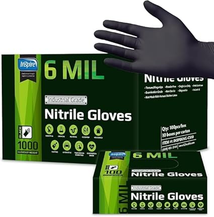 Inspire Black Nitrile Gloves – Heavy Duty 6 Mil, Chemical Resistant, Disposable, 100 Count