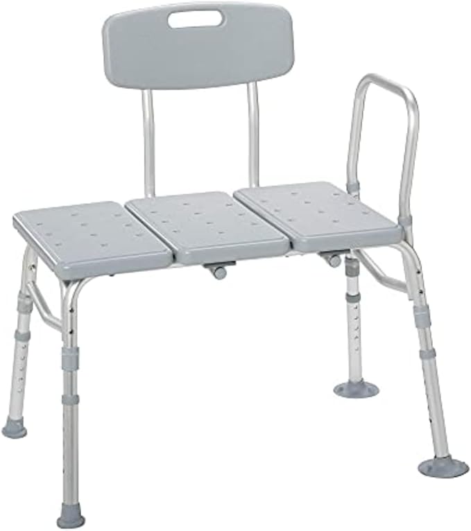Drive Medical Tub Transfer Bench – Adjustable Shower Chair with Backrest for Elderly & Seniors (400 lbs)