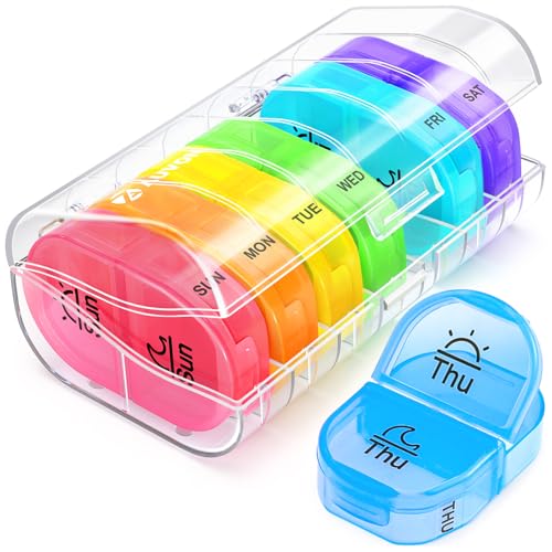 AUVON Weekly Pill Organizer AM/PM – Portable 2-Times-a-Day Medicine Box with 7 Daily Removable Cases
